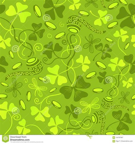 Clover Leaves Seamless Vector Pattern St Patrick S Day Green