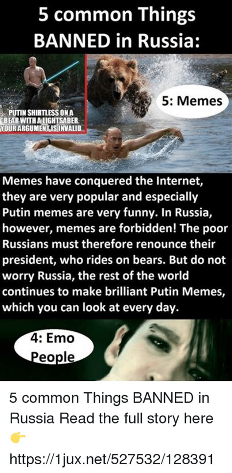 5 common things banned in russia 5 memes putin shirtuess ona bear with alightsaber