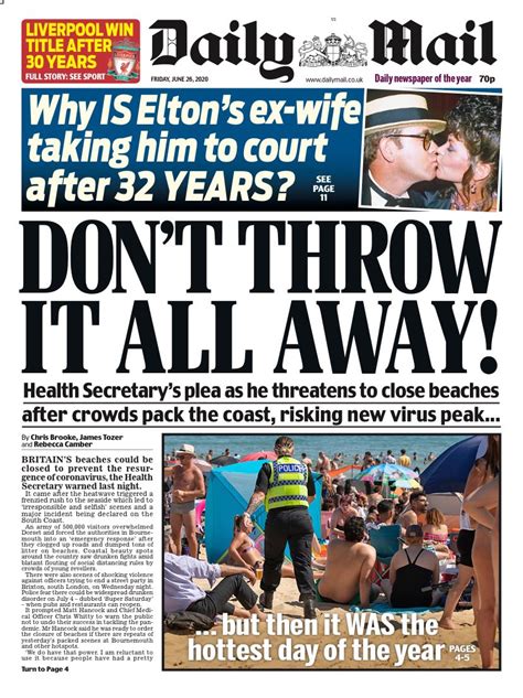 Daily Mail Front Page Today Todays Front Page A Post Claims To