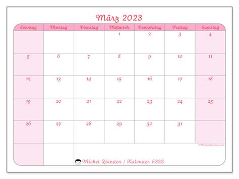 Kalender März 2023 Zum Ausdrucken “51ss” Michel Zbinden Ch