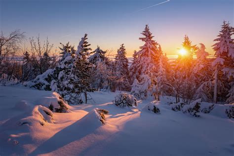 Winter Sonnenaufgang Im Erzgebirge Sonnenaufgang Erzgebirge Winter