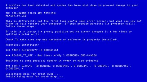 écran bleu du vecteur de la mort bsod erreur informatique de mort fatale rapport de plantage