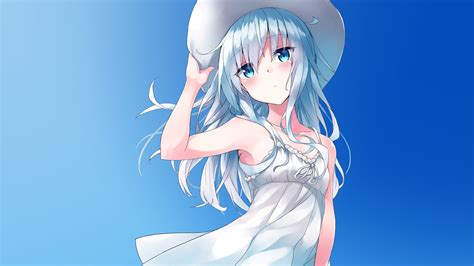 illustration long hair anime anime girls blue hair blue eyes hat blue mangaka hd