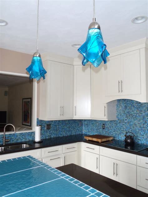 Kitchen Island Lighting In Large Deep Turquoise Art Glass Pendants Traditional Pendant