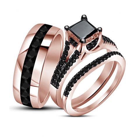 1 50 Ct Princess And Round Diamond Engagement Trio Ring Set In 14k Rose Gold Over Aoneb