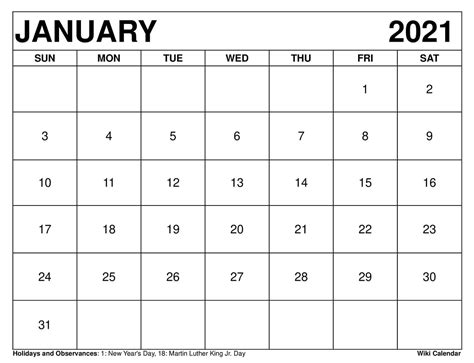 Wiki Calendar January 2021