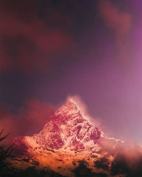 Mountains Peak Snowy Fog Pink Hd Phone Wallpaper Peakpx