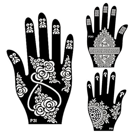4pair 8pcs Mehndi Henna Tattoo Stencil Left Right Hand Henna Glitter