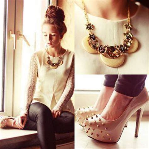 Shoes Spikes And Studs Nude High Heels Heels Gold Spikes Nude