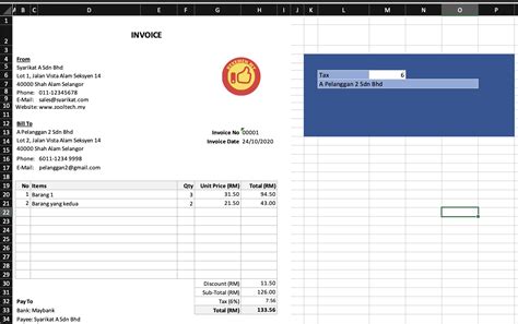 Template Invoice Malaysia Guna Excel ⋆ Rekemen