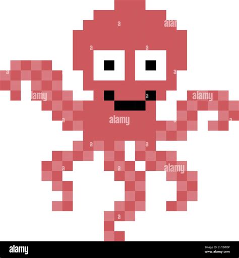Octopus Pixel Art Vector Illustration Animal Pixel Art Stock Vector