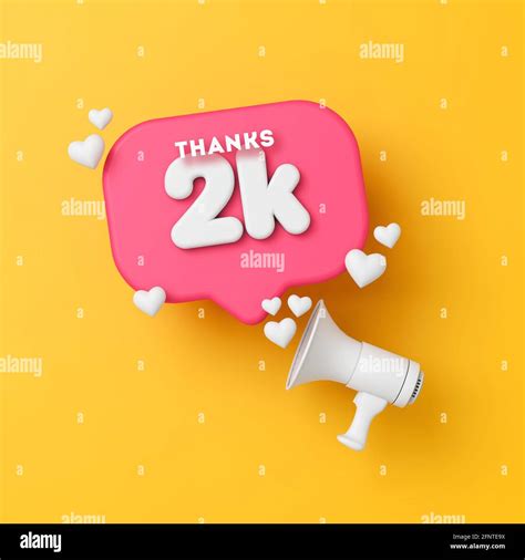 2 Thousand Followers Social Media Thanks Banner 3d Rendering Stock