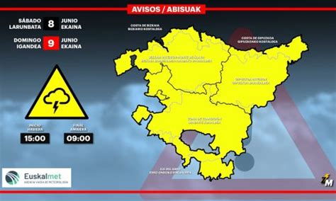 Sábado inestable con aviso amarillo por riesgo de tormentas intensas