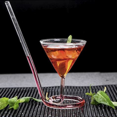 4 Oz Unique Spiral Straw Martini Glass Fancy Bar Party Wine Cocktail Glass With Built In Straw
