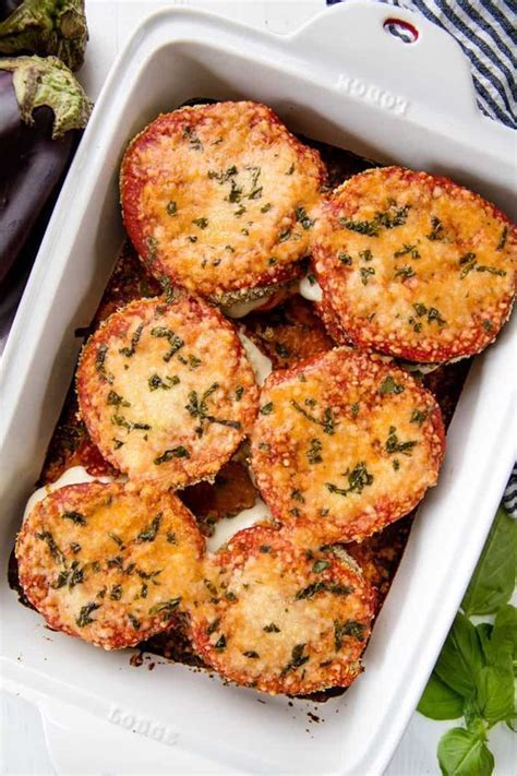 Delicious Baked Eggplant Parmesan With Crispy Coated Eggplant Slices Smothered In Cheese And