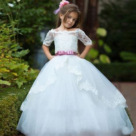 2017 Flower Girl Dresses For Weddings Ball Gown Off Shoulder Lace