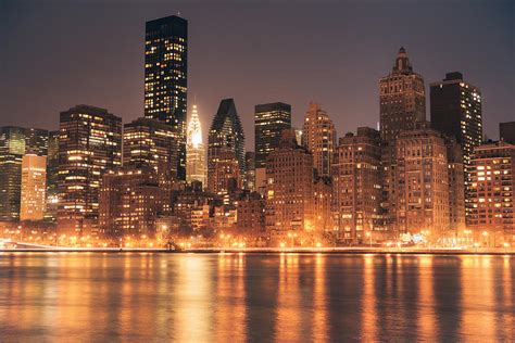 New York City Lights Skyline At Night Photograph By