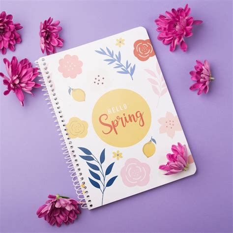 Premium Psd Notepad Template For Spring With Flowers