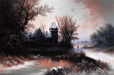 Romantic Winter Landscape With Gothic Castle By Albert Bredow 1828