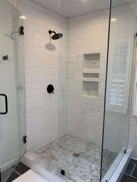 Carrara Marble And Subway Tile Shower Frameless Shower Enclosure