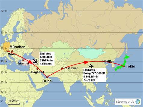 U ponudi su vam usluge sledećih aviokompanija StepMap - Karte Flug MUC-Tokio - Landkarte für Deutschland