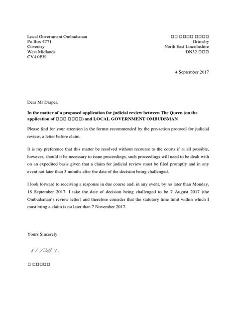 letter before action 4 sept 2017 redact alternative dispute resolution complaint