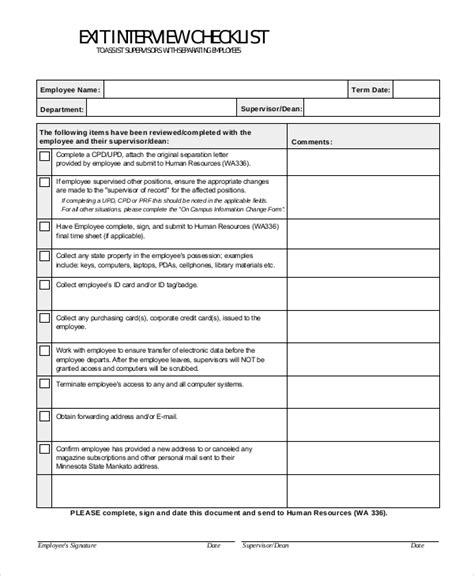 Employee Exit Checklist Template Word