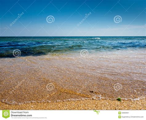 Blue Sea Waves On Yellow Sand Stock Image Image Of Beauty Bright