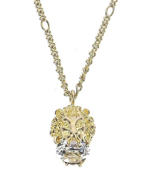 Gucci Crystal Embellished Lion Pendant Necklace In Metallic Lyst