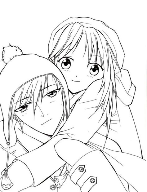 Cute Anime Couple Hugging Coloring Pages