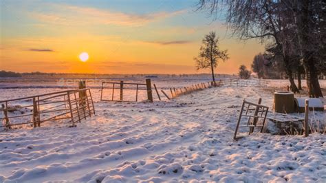 Rising Sun Over Winter Landscape Stock Photo By Creativenaturenl
