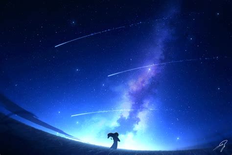 Download Shooting Star Starry Sky Anime Original Hd Wallpaper By