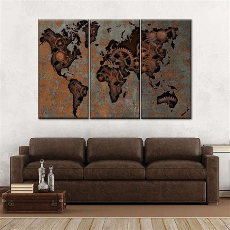 Steampunk World Map Multi Panel Canvas Wall Art Elephantstock