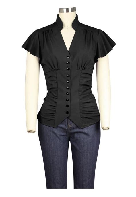 This Blouse Features A Large Inset Waist Functioning Front Buttons And