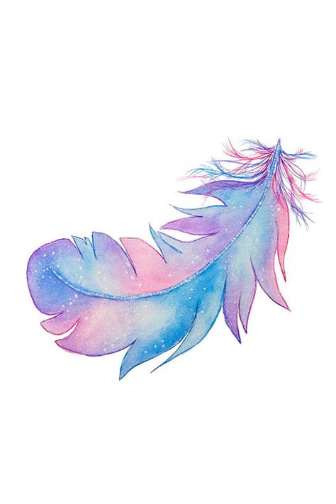 Feather Art Print Watercolor Blue Pink Purple Wall Decor Etsy