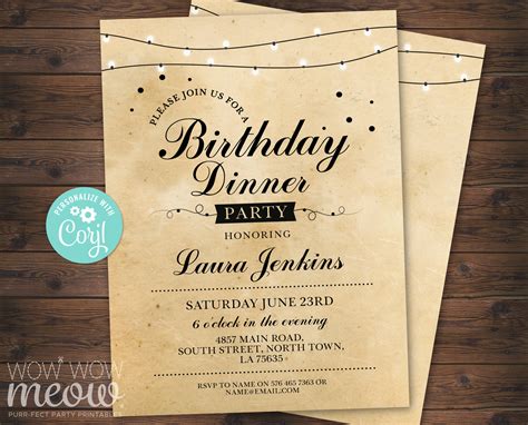Birthday Dinner Party Invite Instant Download Cream Edit Any Etsy México