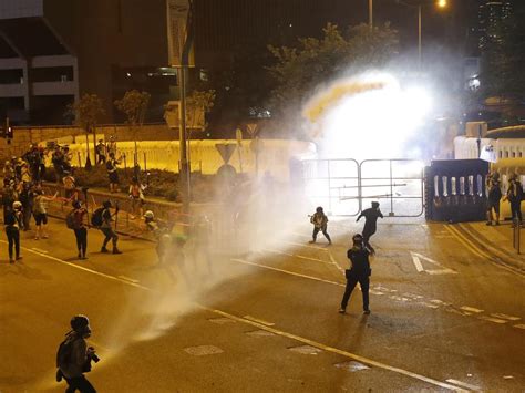 Hong Kong Protest Turns Violent As Police Spray Tear Gas Blue Water