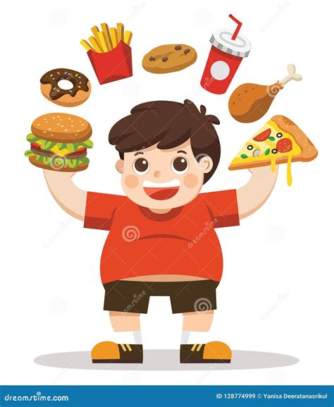 The Boy Unhealthy Body From Eating Junk Food Stock Vector