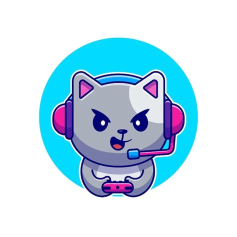 Cute Cat Gaming Cartoon Darmowy Wektor