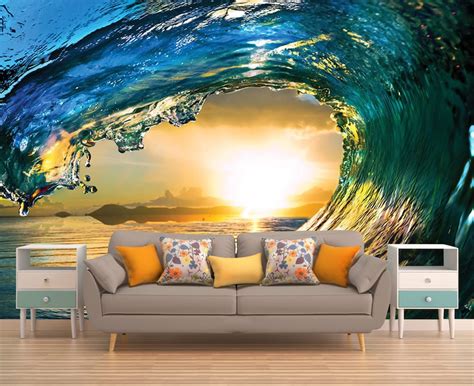 Wave Wall Decal Sunset Wall Mural Peel And Stick Vinyl Etsy