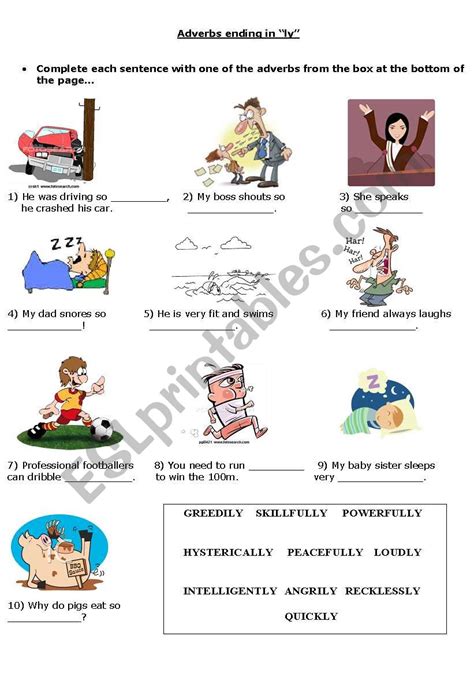 These are the top 100 words that end in the suffix ly, including their corresponding root word. adverbs ending in "ly" activity sheet - ESL worksheet by ...