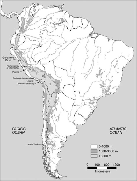 Map Of South America Showing High Elevation Areas And Location Of