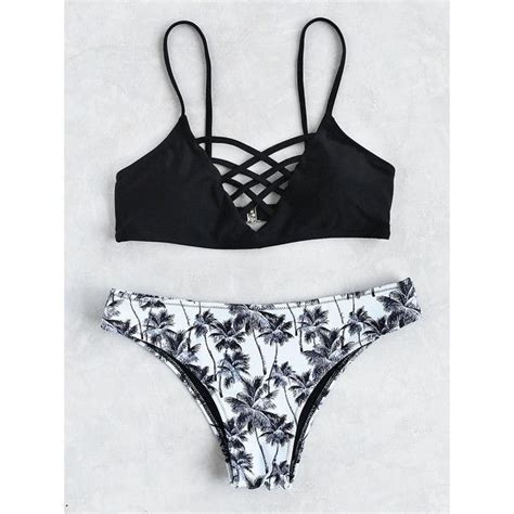 Palm Tree Print Crisscross Bikini Set 14 Liked On Polyvore Featuring