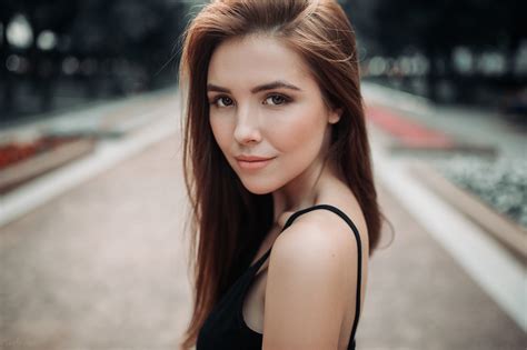 Wallpaper Brunette Face Bokeh Portrait Brown Eyes Black Tops