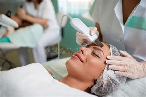Woman S Face During Cavitation Peeling Stock Photo Image Of Care