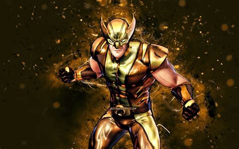 Download Wallpapers Gold Foil Wolverine 4k Yellow Neon Lights Fortnite Battle Royale