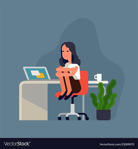 Sad Depressed Office Worker Woman At Her Vector Image