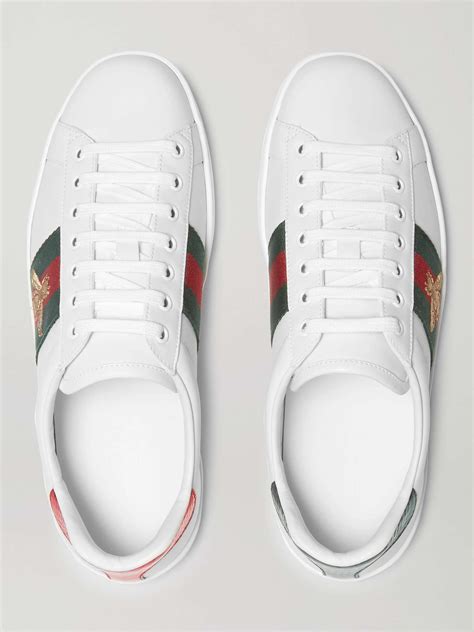 White Ace Faux Watersnake Trimmed Embroidered Leather Sneakers Gucci
