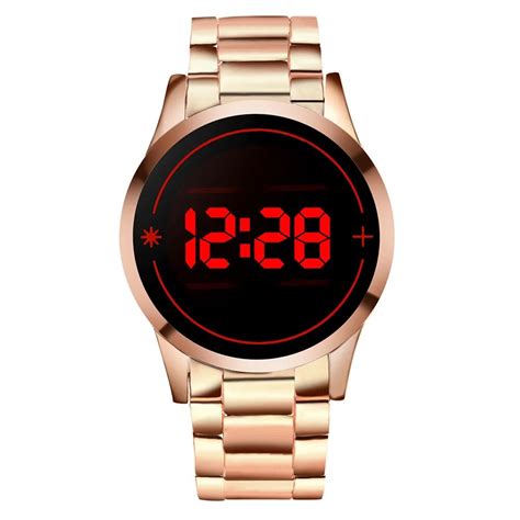 Digital Watch Men Waterproof Men S Watch Stainless Steel Gold LED