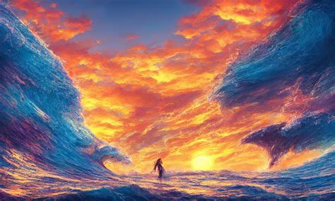Warm Epic Vibrant Fantasy Sunny Colored Smooth And Silky Waves On The